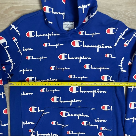 Champion Reverse Weave Sweatshirt Blue Hoodie All Over Print - Picture 8 of 8